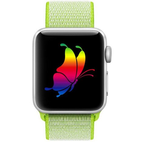 Curea iUni compatibila cu Apple Watch 1/2/3/4/5/6/7, 44mm, Nylon Sport, Woven Strap, Electric Green