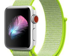 Curea iUni compatibila cu Apple Watch 1/2/3/4/5/6/7, 44mm, Nylon Sport, Woven Strap, Electric Green